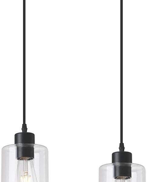Modern Black Farmhouse Clear Glass Cylinder Pendant Light Fixture,Island Lights for Kitchen,Mini Pendant Lighting for Kitchen Island Decor - 4.75 Inch Shade 58 Inch Cord (Black 2 Pack)