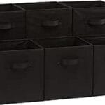 Amazon Basics Collapsible Fabric Storage Cubes Organizer with Handles, Sturdy, Black, 10.5-x-10.5-x-11-inch, Pack of 6