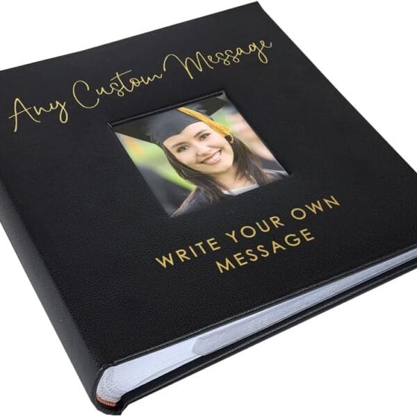 Personalized Photo Album, Custom Engraved Picture Album, Holds 200 4" x 6" Photos, Leatherette and Laser Engraved Scrapbook, Any Custom Message, Black