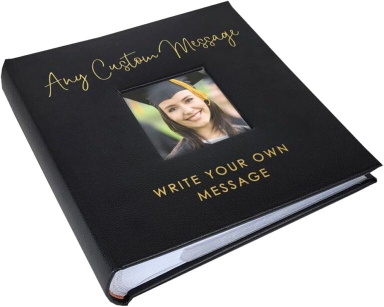 Personalized Photo Album, Custom Engraved Picture Album, Holds 200 4" x 6" Photos, Leatherette and Laser Engraved Scrapbook, Any Custom Message, Black