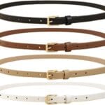 HOTWILL 4 Pack Women Skinny Belts for Jeans Dress Thin Waist Belt for Ladies with Gold Buckle 0.55" Width