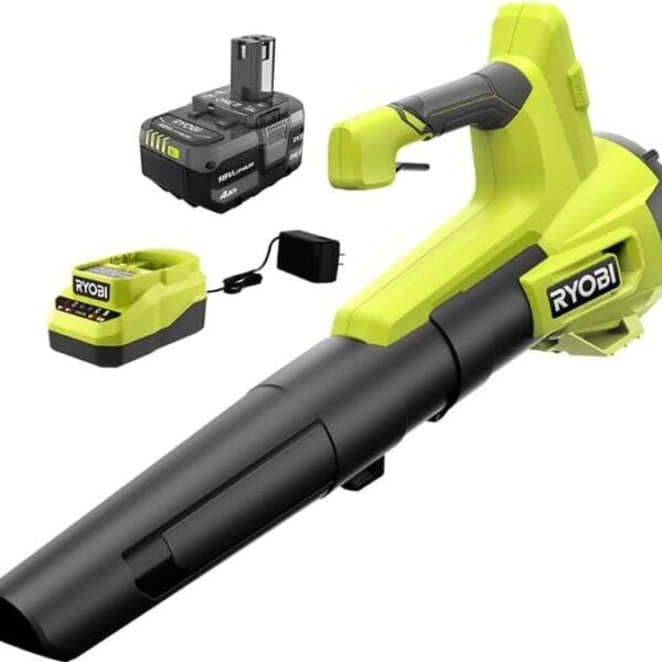 RYOBI ONE+ 18V 100 MPH 350 CFM Cordless Battery Variable Speed Jet Fan Leaf Blower with 4.0 Ah Battery and Charger