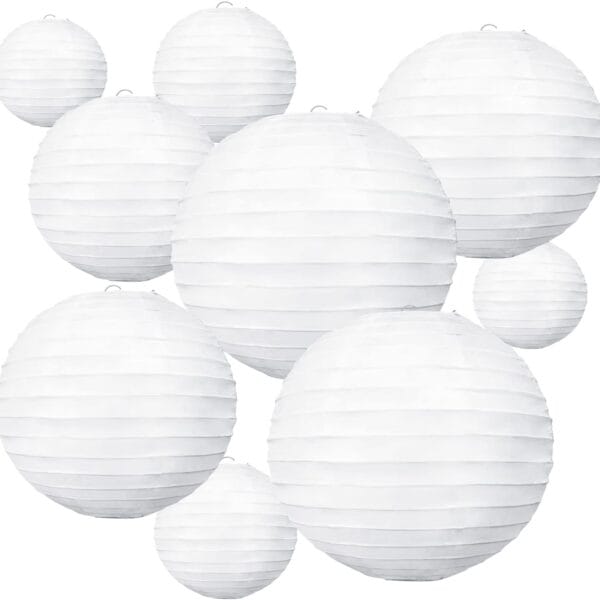 BEISHIDA 10Pcs White Paper Lanterns Decorative Chinese/Japanese Hanging Round Paper Lanterns Lamp for Birthday, Wedding, Christmas, Bridal, Home Decor, Party Decoration(Size of 4, 6, 8, 10)