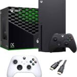 X-Box Series X Gaming Console Bundle - 1TB SSD Black X-Box Console with Two Wireless Controllers -Black and White -and ahaghug Authorized HDMI Cable