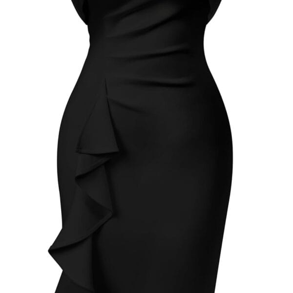 Memoriesea Women's Vintage Church Ruffle Sleeve Ruched Bodycon Work Midi Pencil Dress