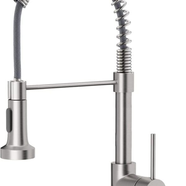 OWOFAN Kitchen Faucet with Pull Down Sprayer Brushed Nickel Stainless Steel 1 Handle Pull Out Spring Sink Faucets 1 Hole Or 3 Hole Dual Function for Farmhouse Camper Laundry Utility Rv Wet Bar