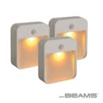 Beams MB720A 20 Lumen Amber LED Sleep Friendly Wireless Battery Powered Motion Sensing Nightlight, 3-Pack, White