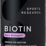 Sports Research Extra Strength Vegan Biotin (Vitamin B) Supplement with Organic Coconut Oil - Supports Keratin for Healthier Hair & Skin - Great for Women & Men - 5,000mcg, 120 Veggie Softgel Capsules