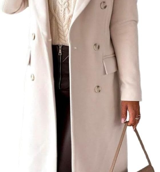 IDEALSANXUN Womens Long Wool Coat Double Breasted Trench Coat Fall Winter Clothes