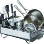 KitchenAid Large Capacity Full Size Rust Resistant Dish Rack with Angled Drain Board and Removable Flatware Caddy, Light Grey