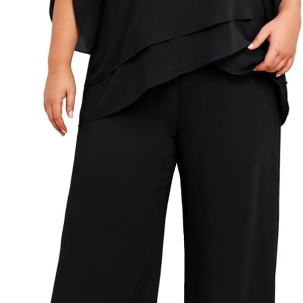 Hanna Nikole Mother of Bride Pant Suits Plus Size Half Sleeve 2 Piece Chiffon Pantsuit Formal Wedding Guest Outfit