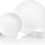 Corelle Vitrelle 18-Piece Service for 6 Dinnerware Set Triple Layer Glass and Chip Resistant, Lightweight Round Plates and Bowls Set, Winter Frost White