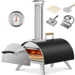 Multi-Fuel Pizza Oven Outdoor, 12" Portable Wood and Gas Fired Pizza Oven with Thermometer,Gas Hose & Pizza Stone,Heats up to 1000F,Stainless Steel Pizza Oven for Backyard or Camping (Black)