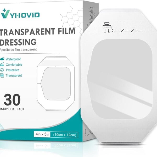 Transparent Film Dressing 4" x 4.75" Box of 30 - Waterproof Bandages for Swimming, Showering, Wounds, Post Surgical Shower or IV Shield, Tattoo Aftercare Bandage, Scar Therapy, Adhesive Patches