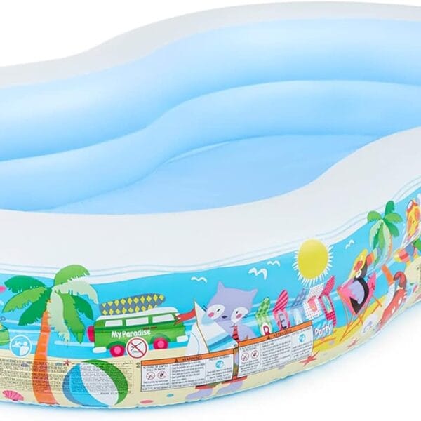 Intex 8.5ft x 5.25ft x 18in Swim Center Paradise Seaside Inflatable Kiddie Pool with Drain Plug for Quick and Easy Clean Up