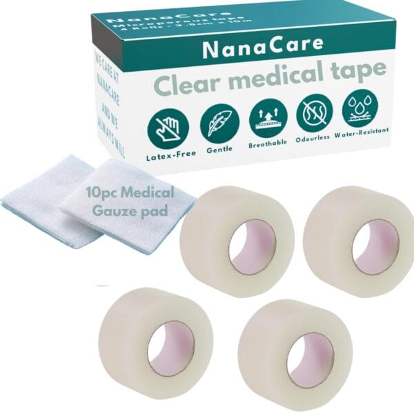 Hypoallergenic Transparent Surgical Tape 1 inch x 10yd |4 Rolls Waterproof,Clear| Medical Tape for Skin, Dressings and Face| First Aid Bandage Tape for Sensitive Skin