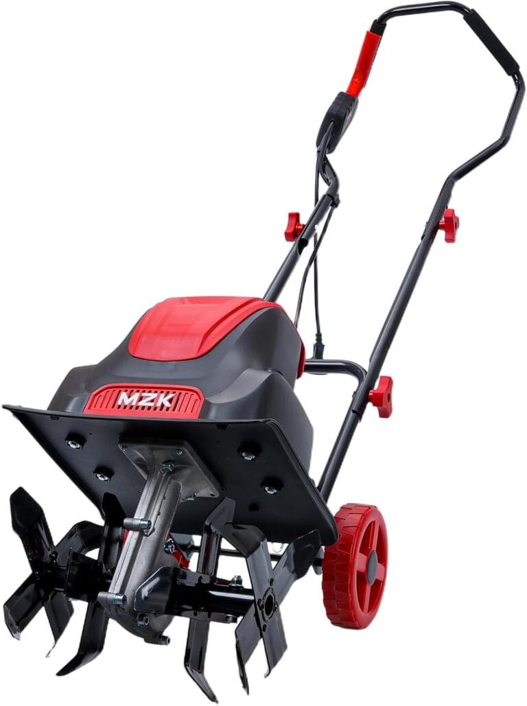 MZK 12-Inch Corded Electric Tiller/Cultivator for Gardening, 8-inch tillling Depth with Adjustable Wheels, Electric Garden Rototiller for Lawn/Yard/Garden Soil Digging