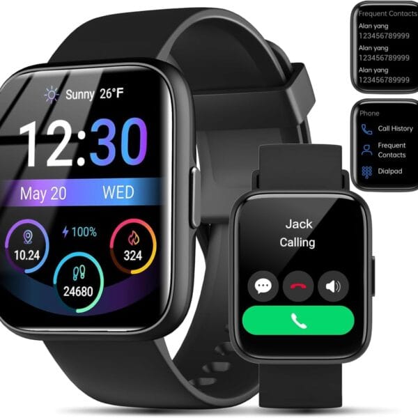 Smart Watch for Men Women - Answer/Make Calls/Quick Reply/AI Voice Assistant, 1.83" for Android iPhone Samsung Compatible IP68 Smartwatch Blood Oxygen Heart Rate Fitness Tracker (Black, 1.83")