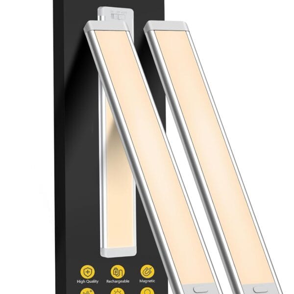 14.7inch Under Cabinet Lighting, 2 Pack Rechargeable Motion Sensor Light Indoor, 5 Levels Dimmable Magnetic Closet Lights, Wireless Under Counter Lights for Kitchen, Stairs,Hallway