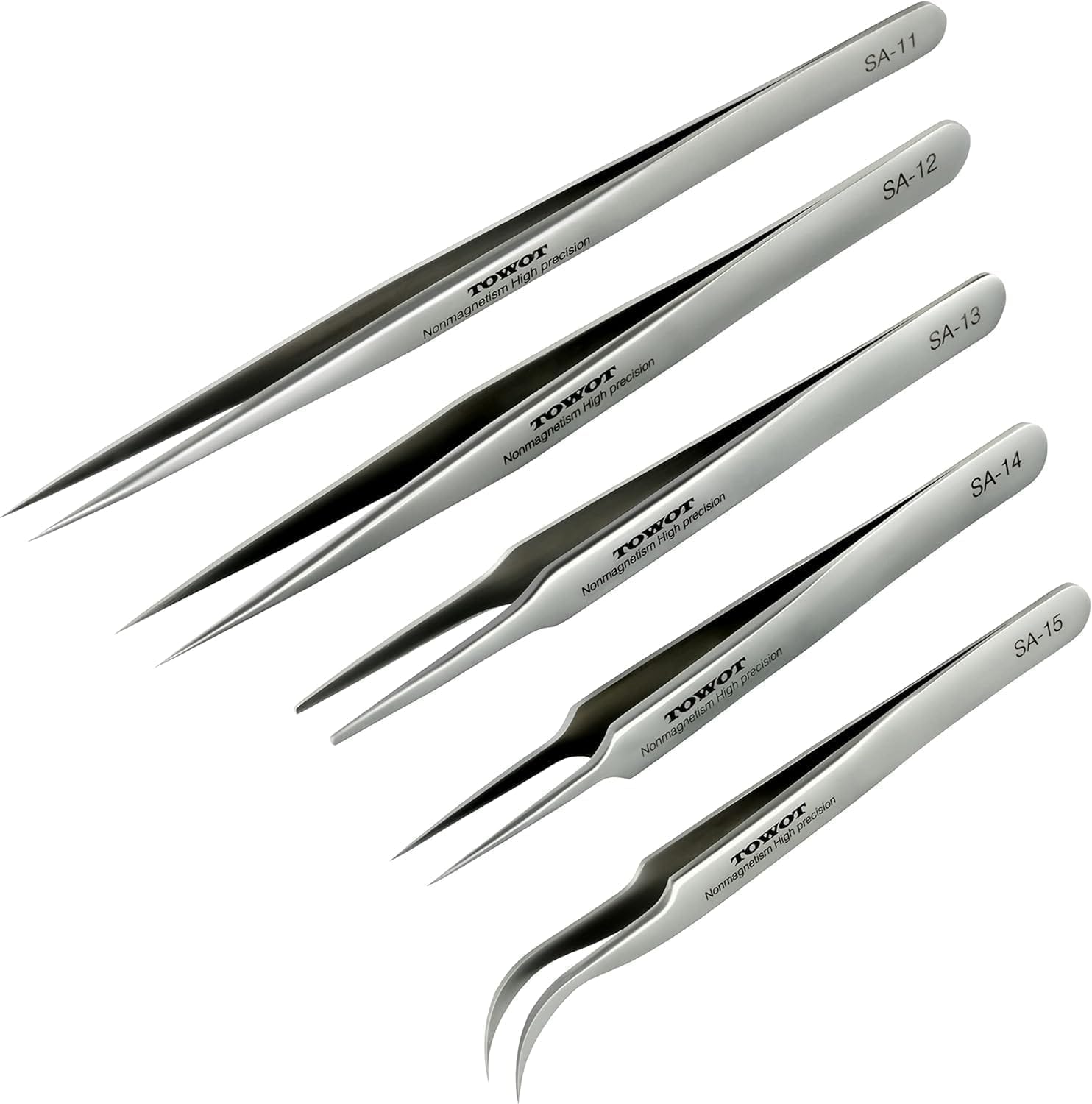 TOWOT Precision Tweezers, 5 PCS Stainless Steel, Non Magnetic, Heat Resistant, Curved, Jewelry, Electronics, Craft, Soldering, Experimental Work TOWOT Precision Tweezers, 5 PCS Stainless Steel, Non-Magnetic, Heat Resistant, Curved, Jewelry, Electronics, Craft, Soldering, Experimental Work