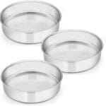 E-far 8 Inch Cake Pan Set of 3, Stainless Steel Round Layer Cake Baking Pans, Non-Toxic & Healthy, Mirror Finish & Dishwasher Safe