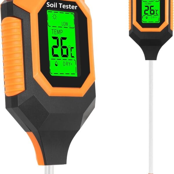4-in-1 Soil Moisture Meter Digital PH Meter/Soil Moisture/Plant Temperature/Sunlight Intensity, Backlight LCD Display, Soil Test Meter for Garden, Lawn, Plant Care, Farm and Indoor Outdoor Plants