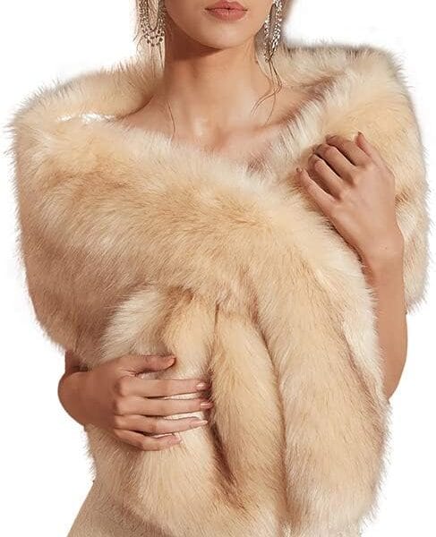 Women's Winter Warm Navy Faux Fur Shawl Coat Jacket Parka Outerwear Tops