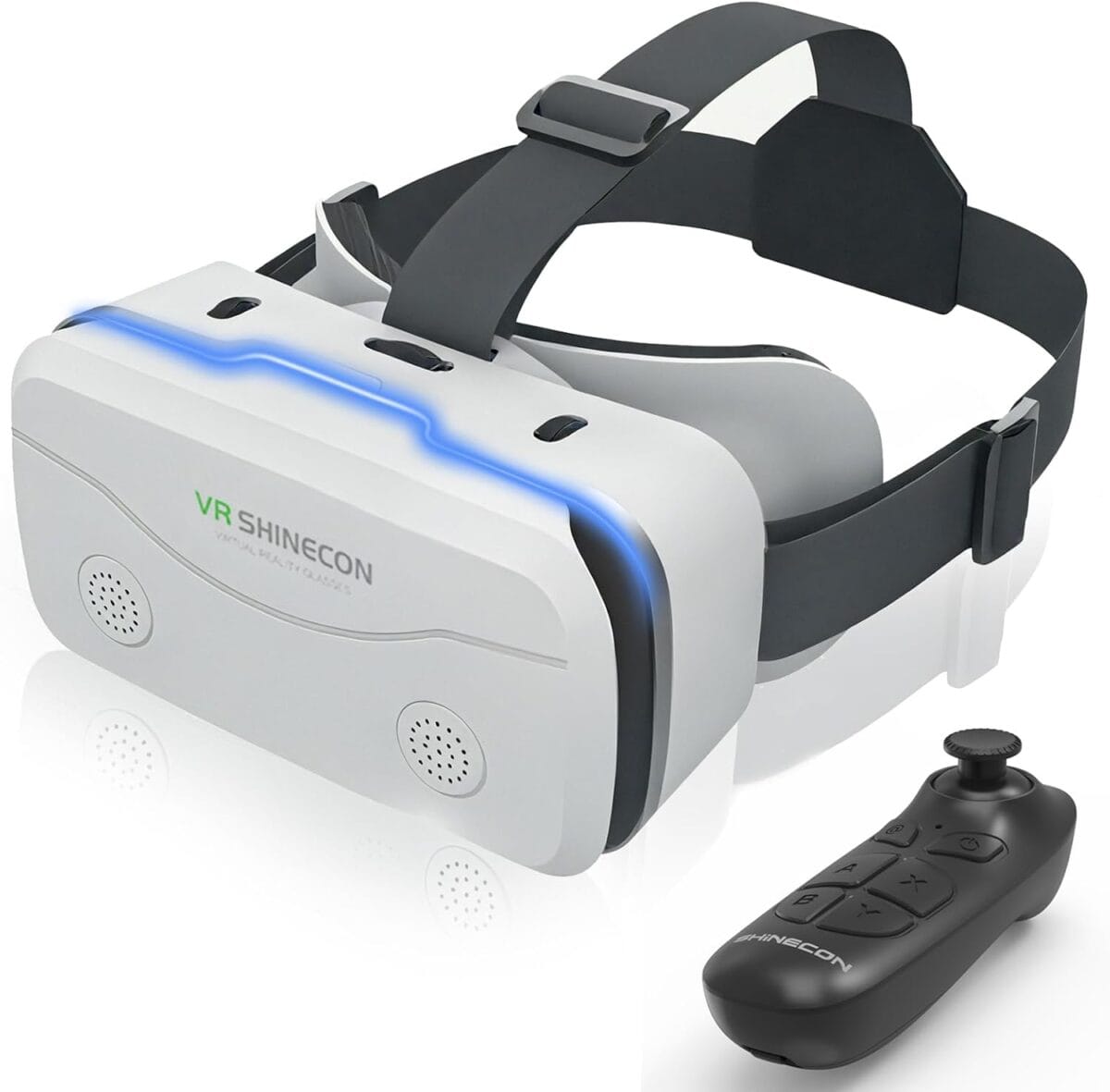 VR Headset for Smartphones with Bluetooth Controller, 4. 7-7-inch Aspheric Optical HD Lens Mobile VR HeadsetAdjustable Focusand and Eye Width,Good Heat Dissipation