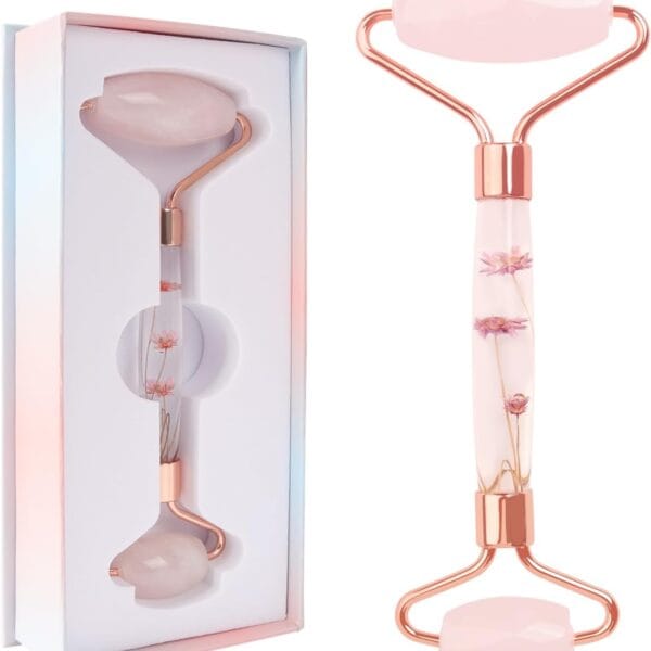 Raffaello Jade Roller - Natural Pink Facial Roller, Redness Reducing Massager for Face, Eyes, Neck - Rose Quartz