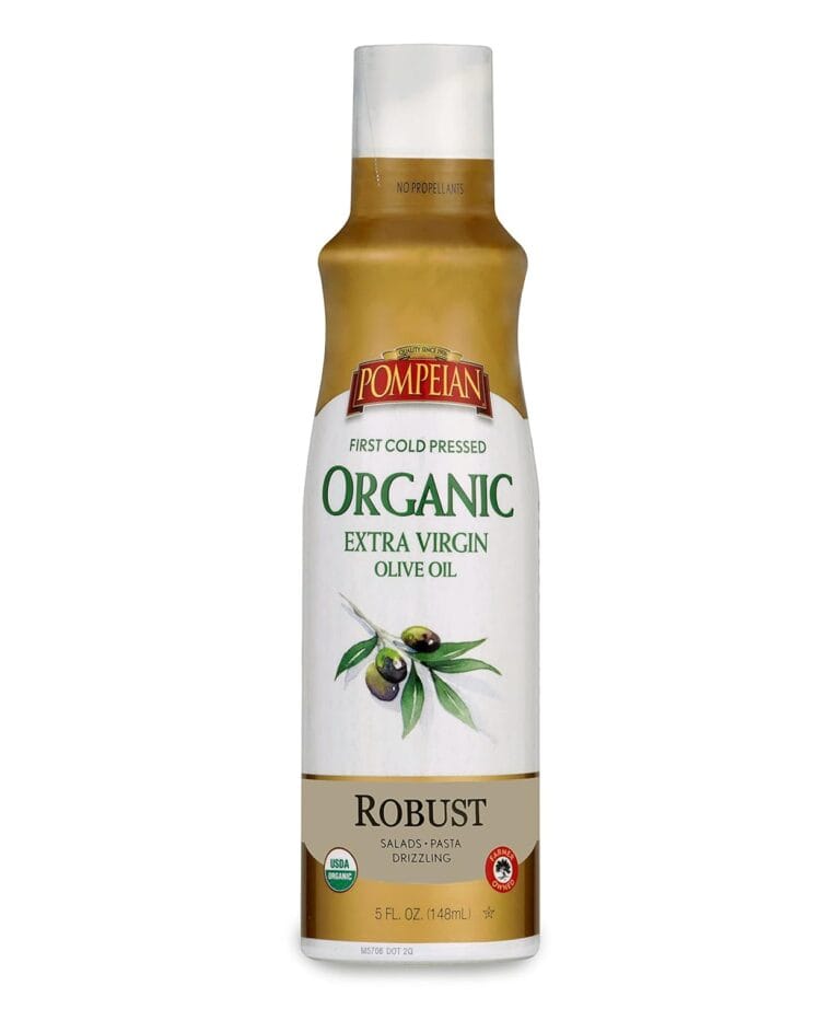 Pompeian USDA Certified Organic Extra Virgin Olive Oil Non-Stick Cooking Spray, Full-Bodied Flavor, Perfect for Salads and Pasta Drizzling, Naturally Gluten-Free, Non-Allergenic, Non-GMO, No Propellants, 5 FL. OZ., Single Bottle