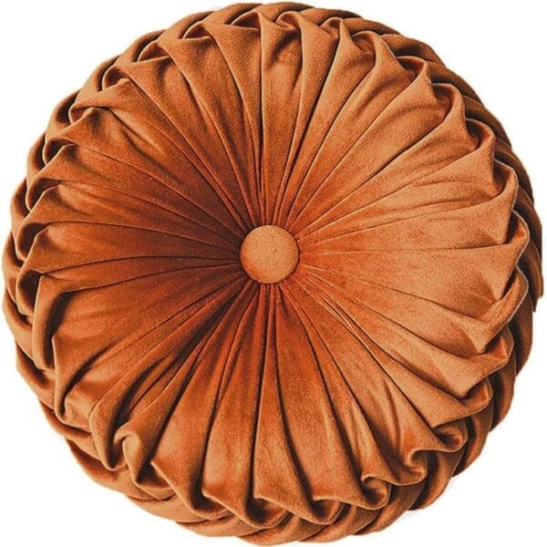 Round Throw Pillow Velvet Home Decoration Pleated Round Pillow Cushion for Couch Chair Bed Car Orange