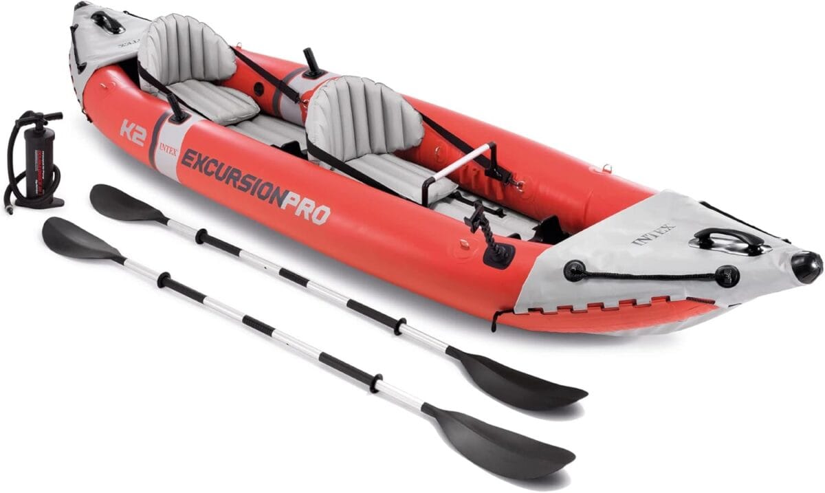 Intex 68309EP Excursion Pro K2 Inflatable Kayak Set: Includes Deluxe 86in Kayak Paddles and High-Output Pump  SuperTough PVC  Adjustable Bucket Seat  2-Person  400lb Weight Capacity