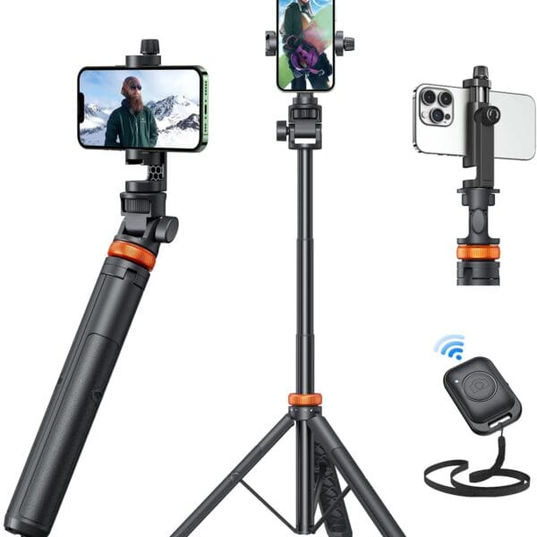 EUCOS 62" Phone Tripod, Tripod for iPhone & Selfie Stick Tripod with Remote, Extendable Phone Tripod Stand & Travel Tripod, Solidest Cell Phone Tripod Compatible with iPhone/Android