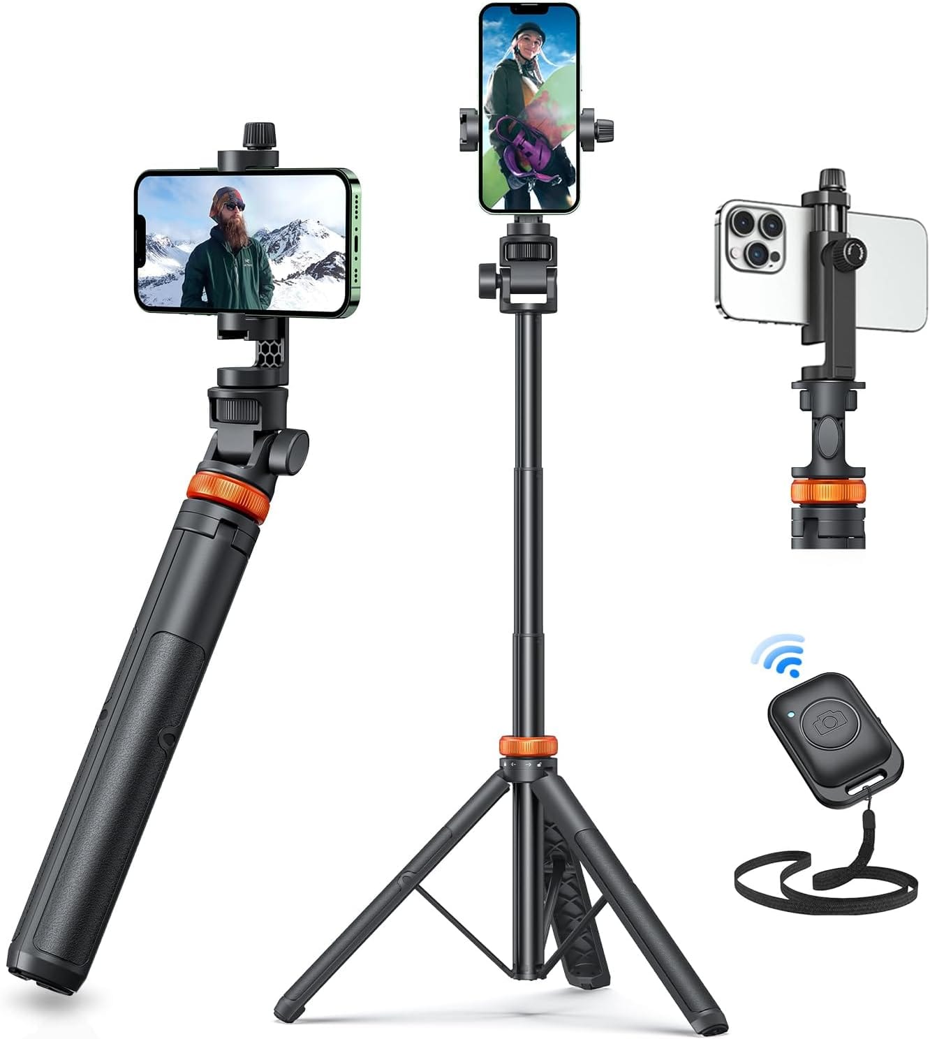 EUCOS 62" Phone Tripod, Tripod For IPhone & Selfie Stick Tripod With Remote, Extendable Phone Tripod Stand & Travel Tripod, Solidest Cell Phone Tripod Compatible With IPhone/Android EUCOS 62" Phone Tripod, Tripod for iPhone & Selfie Stick Tripod with Remote, Extendable Phone Tripod Stand & Travel Tripod, Solidest Cell Phone Tripod Compatible with iPhone/Android