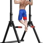DOBESTS Foldable Power Tower Pull Up Bar Dip Station Adjustable Multifunction Workout Pull Up Tower Station Gym Strength Training Equipment for Home Outdoor, Triangular Legs, Support 700lbs