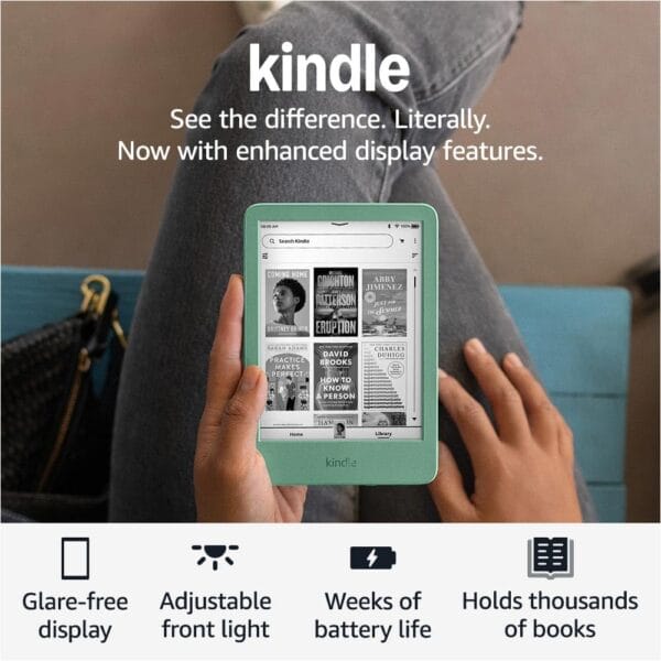 Amazon Kindle 16 GB (newest model) - Lightest and most compact Kindle, now with faster page turns, and higher contrast ratio, for an enhanced reading experience - Matcha