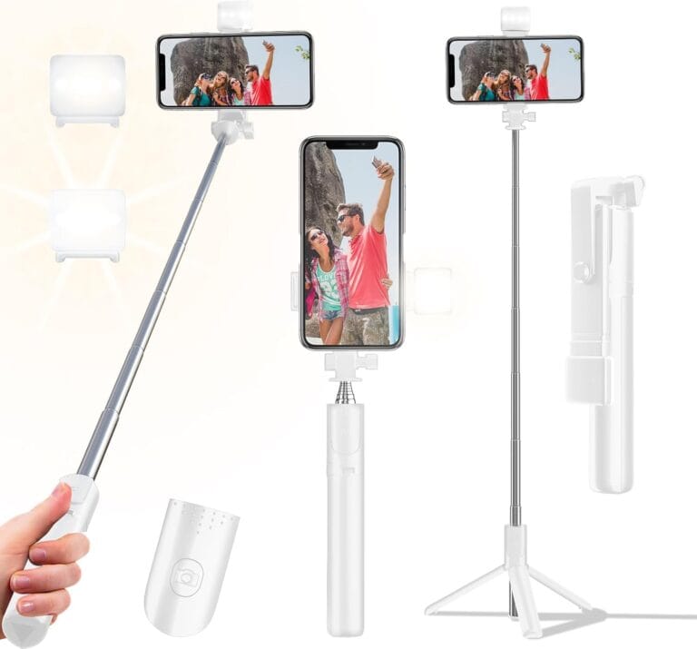 Selfie Stick Tripod, 40 in Retractable Tripod for iPhone with Wireless Remote Control & Light, Portable Phone Tripod for Photograph, Live Streaming, Video Recording, Compatible with All Cellphones