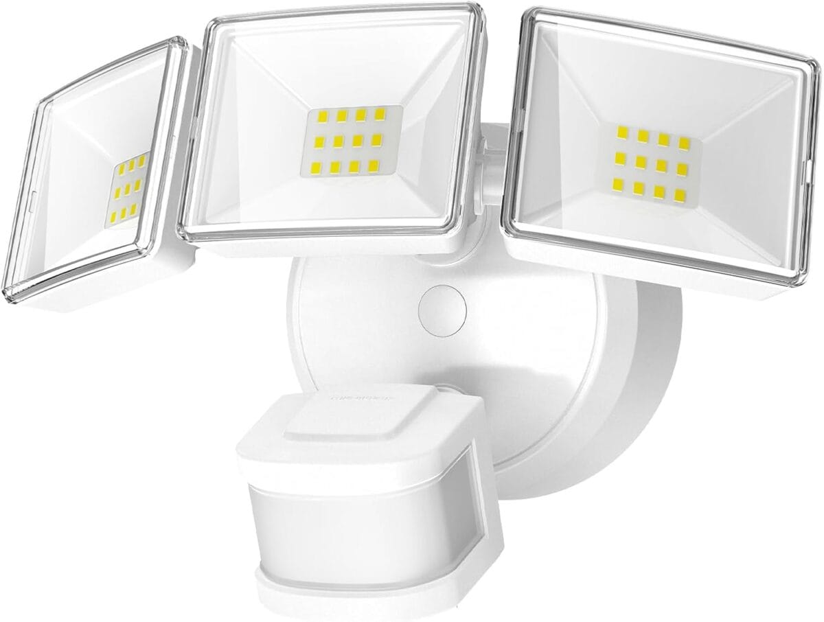 OREiN 3500LM/26W Flood Lights Outdoor, 240/40FT Motion Sensor Outdoor Lights Dusk to Dawn Security Lights IP65 Waterproof 3 Modes for Outside 3500SQ.FT Front Door, Garage, White (Hardwired)
