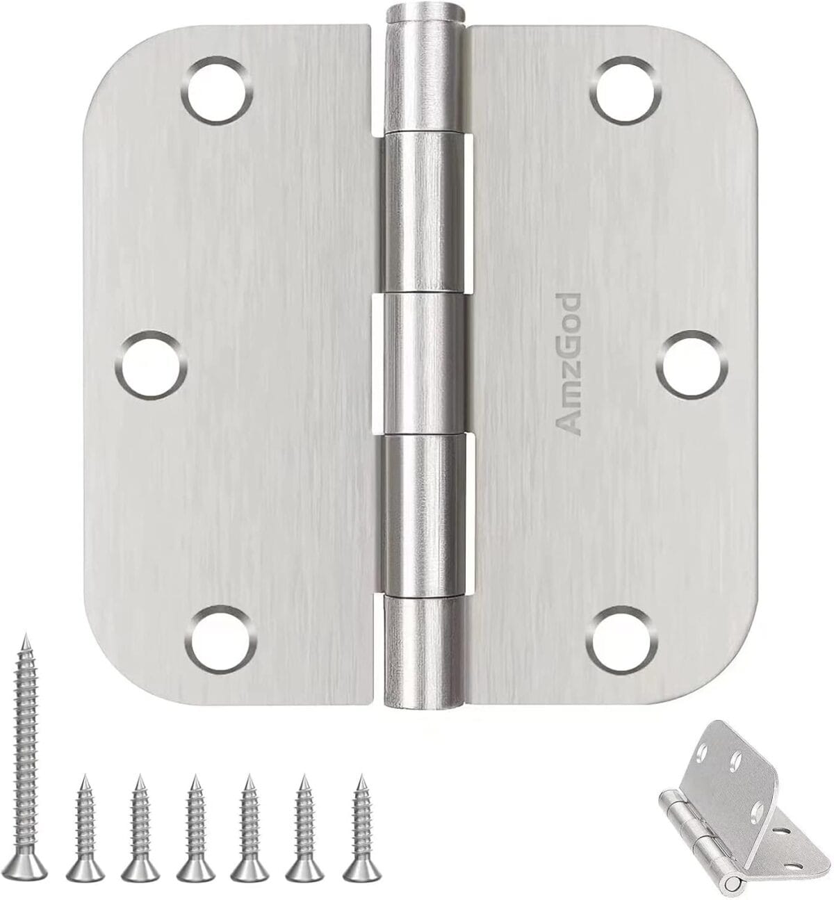Door Hinges Brushed Nickel - 30 Pack Nickel Door Hinges 3.5 Inch Rounded Interior Satin Nickel Door Hinge with 5/8" Radius - Flat Iron Residential Standard 3 1/2 Inches Silver Door Hardware