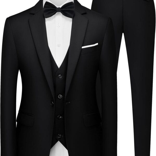 MAGE MALE Men's 3 Pieces Suit Elegant Solid One Button Slim Fit Single Breasted Party Blazer Vest Pants Set