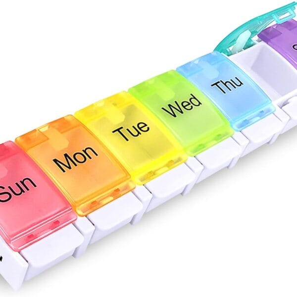 AUVON Weekly Pill Organizer Arthritis Friendly, BPA Free Travel 7 Day Pill Box Case with Spring Open Design and Large Compartment to Hold Vitamins, Cod Liver Oil, Supplements and Medication