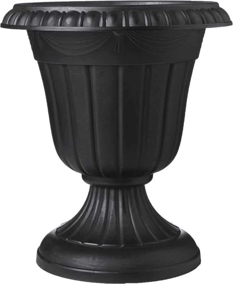 PL10BK Classic Traditional Plastic Urn Planter Indoor/Outdoor, 15" x 13", Black