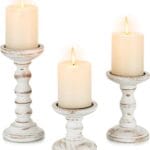 Wood Candle Holders for Pillar: Rustic Candles Holder Set of 3 Tall Table Centerpiece Decor Wooden White Farmhouse Decorations for Fireplace Mantle