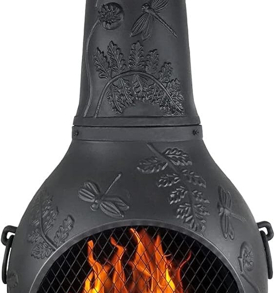 The Blue Rooster Dragonfly Cast Aluminum Chiminea in Charcoal