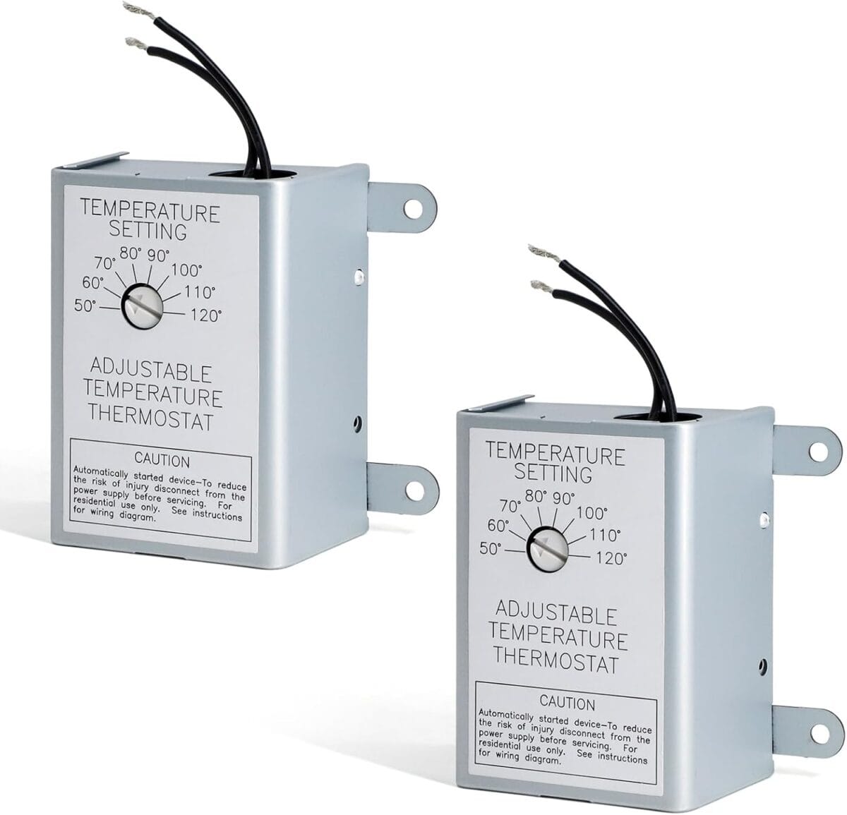 2 Pack Attic Fan Thermostat Control for Power Attic Ventilators and Exhaust Fans, 120V Adjustable Thermostat Switch Replace 58033 Single Speed Precise Temperature Controller