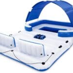 Bestway CoolerZ Tropical Breeze 6 Person Inflatable Party Island Large Relaxing Water Float with Detachable Sunshade and Cooler Bag