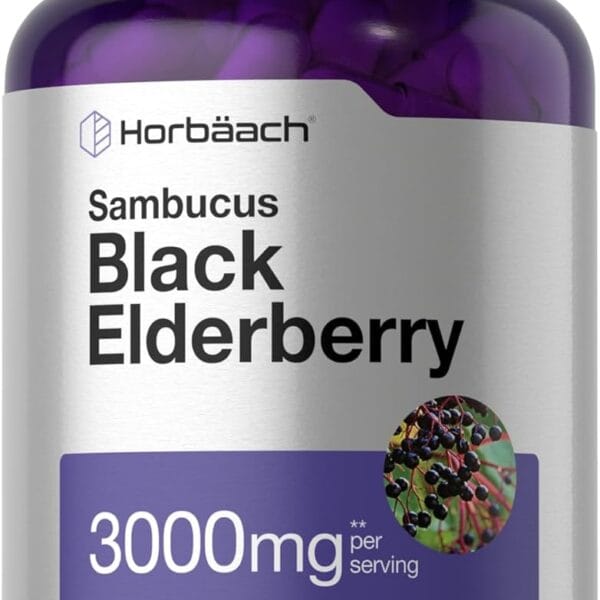 Horbach Black Elderberry | 3000mg Capsules | 180 Count | Non-GMO, Gluten Free | Sambucus Extract Supplement