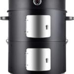 Realcook Vertical 17 Inch Steel Charcoal Smoker, Heavy Duty Round BBQ Grill for Outdoor Cooking, Black