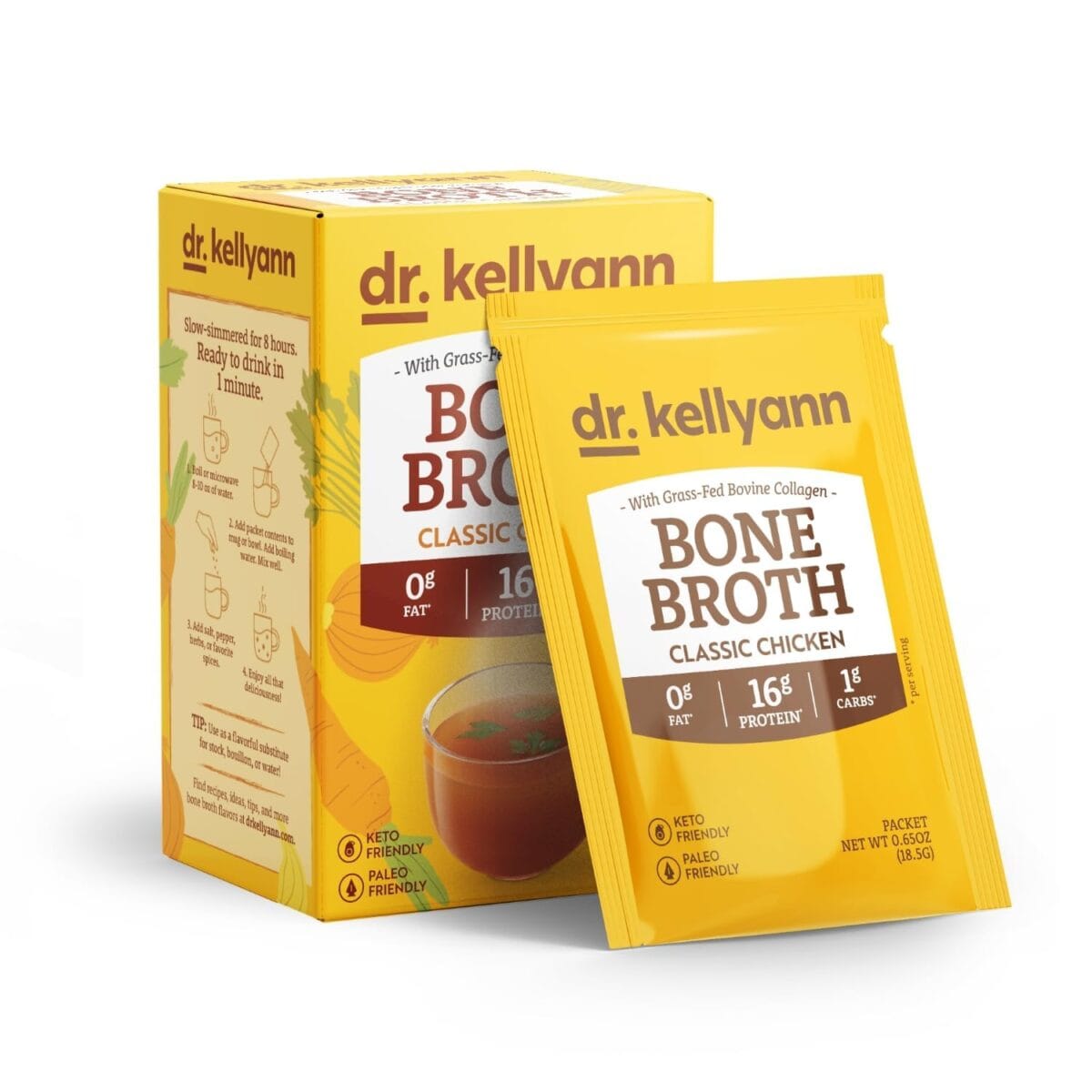 Dr. Kellyann Bone Broth Collagen Powder Packets (7 Servings)  16g Protein, Grass-Fed Hydrolyzed Collagen, Keto & Paleo-Friendly