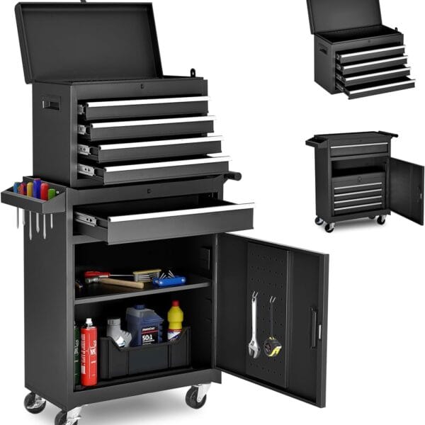 Tool Chest,5-Drawer Rolling Tool Storage Cabinet with Enhanced Packaging, Detachable Top Tool Box, Metal Tool Cart for Garage Workshop,Black, ATC001BK